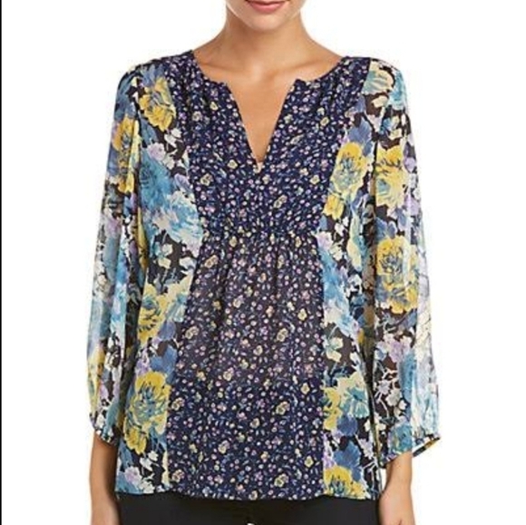 Joie Thistle silk Bohemian floral top in blue size small - Picture 2 of 5